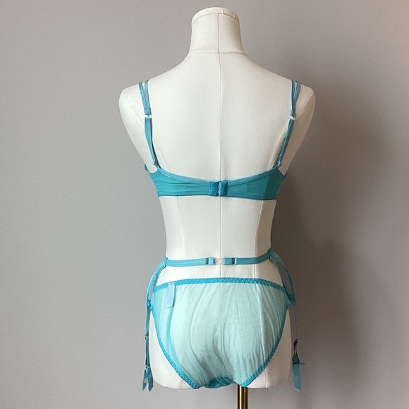 *NWOT* Vintage Agent Provocateur Mesh Lingerie Set - Ice Blue with Pink Rosettes - Picture 12 of 16